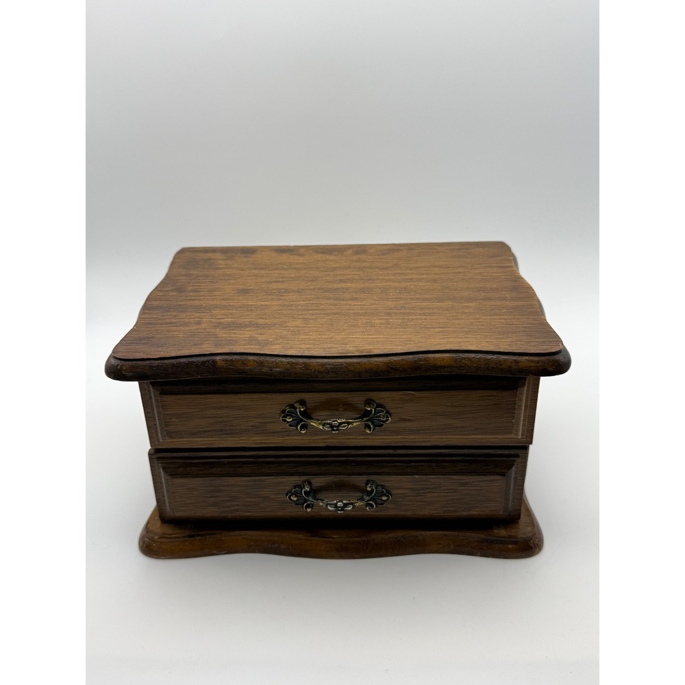 Centurion Vintage Wooden Jewelry Box Mirror Mustard Yellow Velvet Ring Drawer
